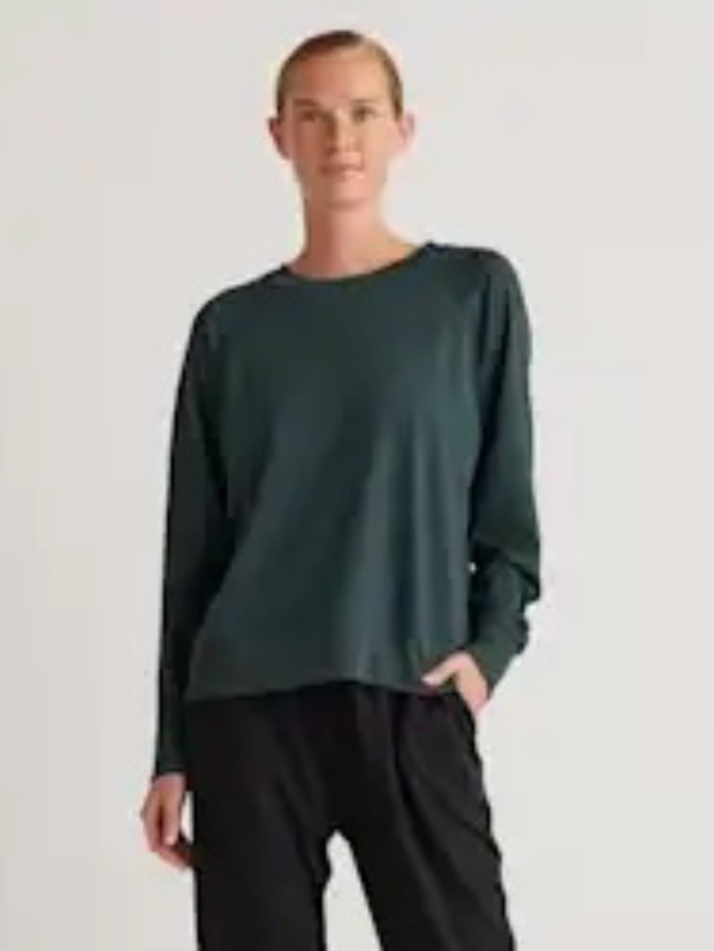 Quince Flowknit Pullover Crew in Heather Green Size Large